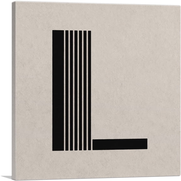 ARTCANVAS Beige Black Line Alphabet Letter L Canvas Art Print - Size: 26" x 26" (1.50" Deep)