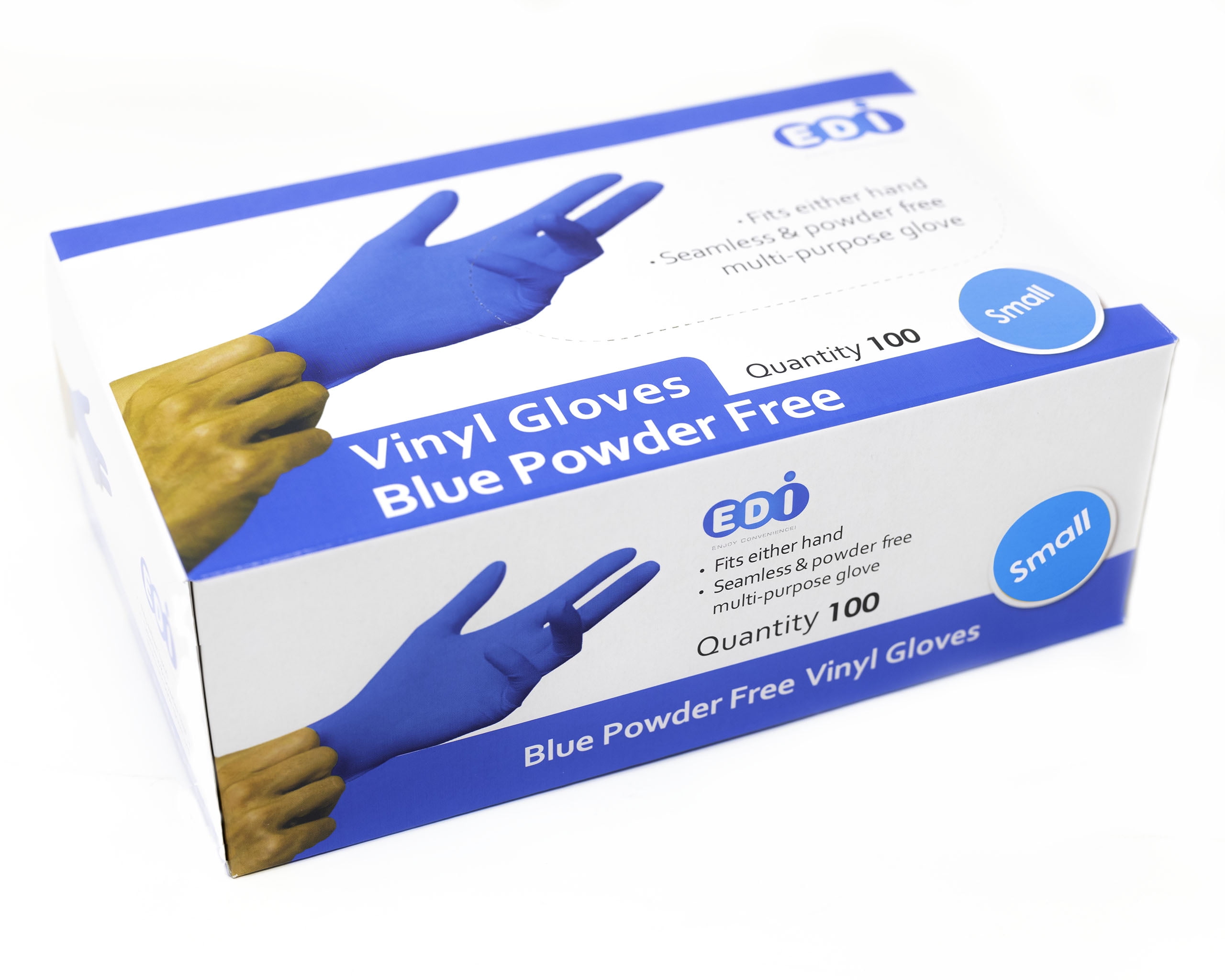 EDI Blue Vinyl Glove, Disposable, PowderFree, Small (100 Count)