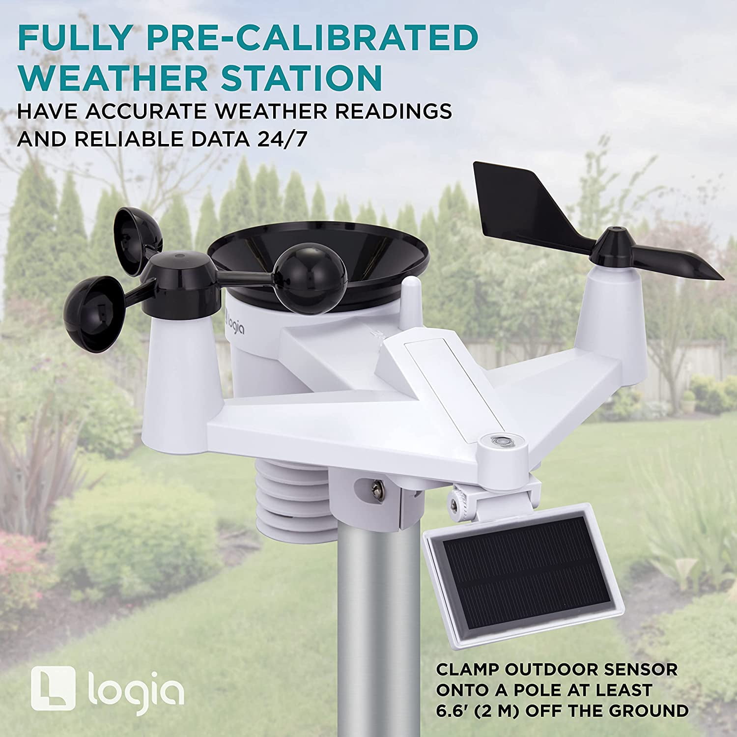 Logia 7-in-1 Wireless Self-Charging Weather Station with Wi-Fi, Solar Cell & 7” LCD HD Display