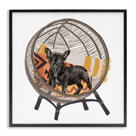 Stupell Industries Eclectic Puppy Dog Woven Chair Pet Black Framed Giclee Art, 12 x 12, by Melissa Wang