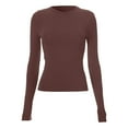 thumbnail image 4 of eileial Women'S Lightweight Baselayer Scoop Top | Long Sleeve | form Fitting | 4-Way Stretch | Thermal,Brown M, 4 of 5