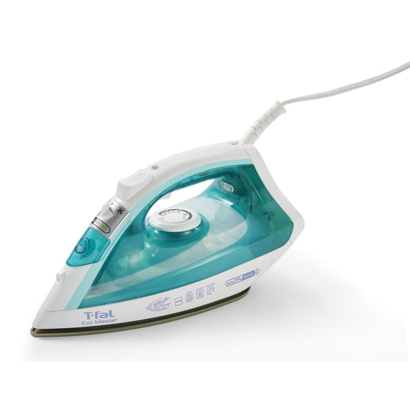T-fal Plancha de Vapor Eco Master, Suela de cerámica Easy Gliding, potencia de 1400 W, elimina arrugas, color blanca/azul, Ideal para un planchado fácil y rápido, FV17