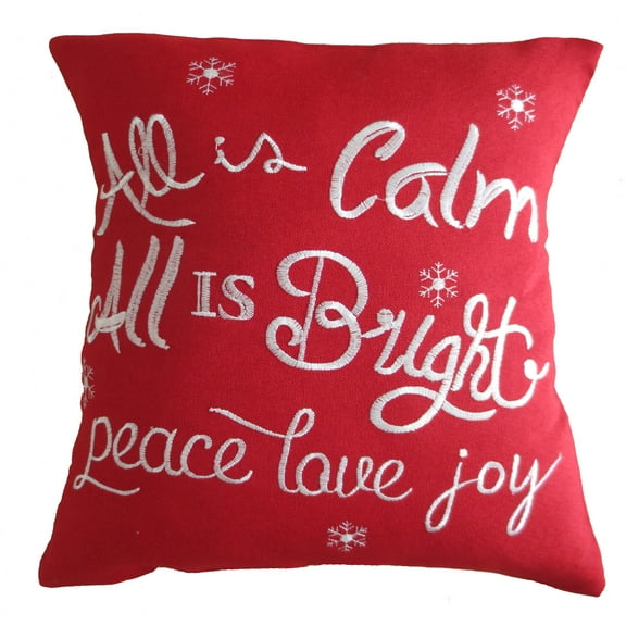 Decorative Christmas Throw Pillow Embroidered Quote Print - Red Burlap 18" x 18"