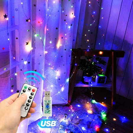 300 LED Curtain Fairy Lights 8 Modes USB String Hanging Wall Lights with Remote for Home Garden Wedding Outdoor Indoor Decoration