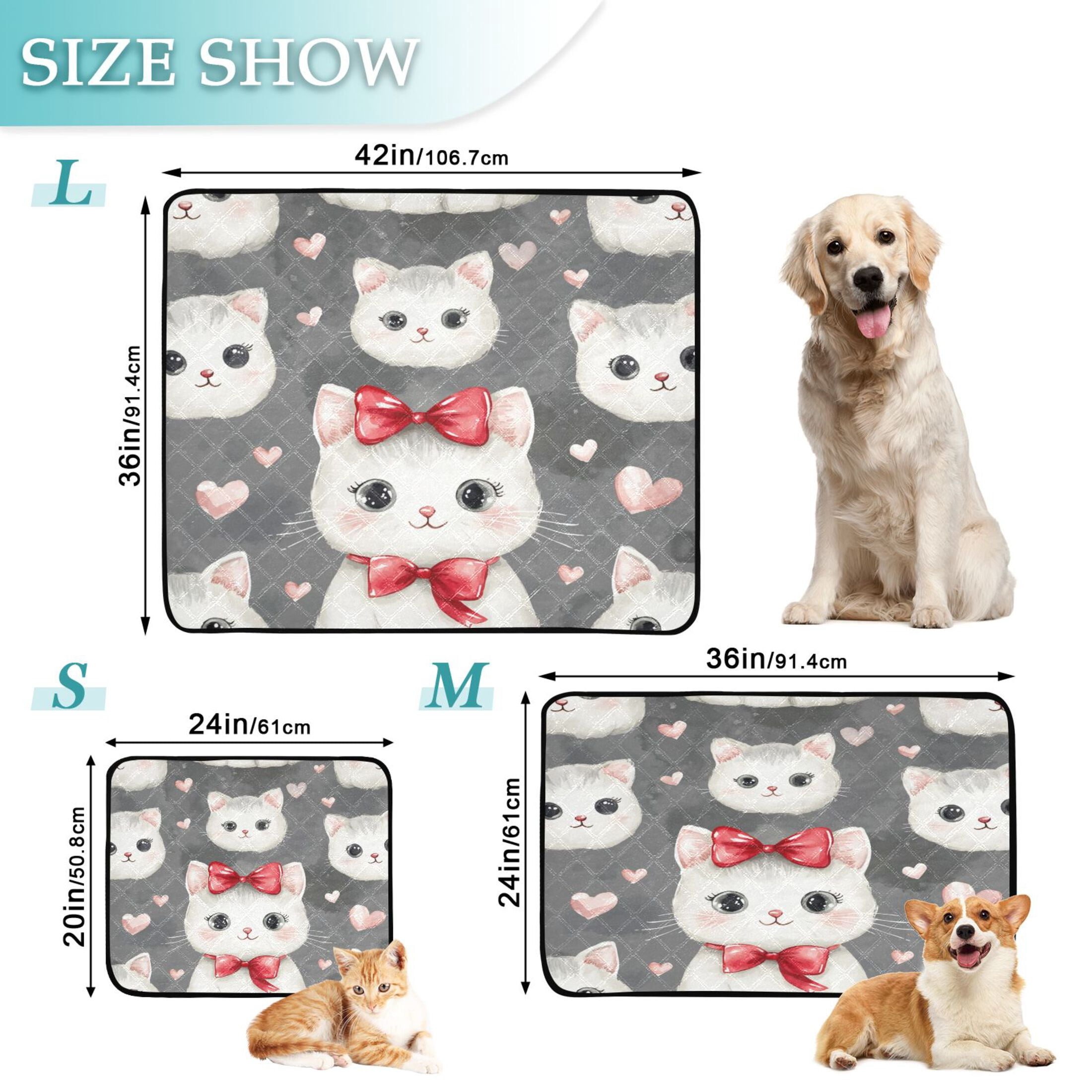 Qxltty Adorable White Cats Pattern Cat litter Pads Pet Set of 3 Diaper Mats Center Anti-leakage Layer Absorbent Soft and Comfortable