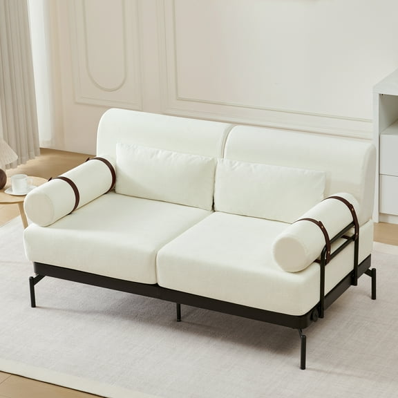 Harper & Bright Designs Modern Loveseat Sofa with Metal Leg, 2-Seater Couch Sofa with USB Ports and Unique Cylindrical Armrests for Living Room, Beige