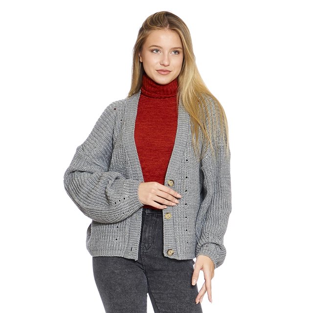 Sweater Para Mujer Gris Jaspe Corte Holgado Abierto Casual Comodo 330695 gris G INCÃGNITA 330695
