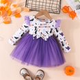 thumbnail image 2 of Mercatoo Girls Halloween Pumpkin Dresses Long Sleeve 𝐑uffle Patchwork Mesh Tulle Dress with Bow Holiday Outfits Clothes, 2 of 4