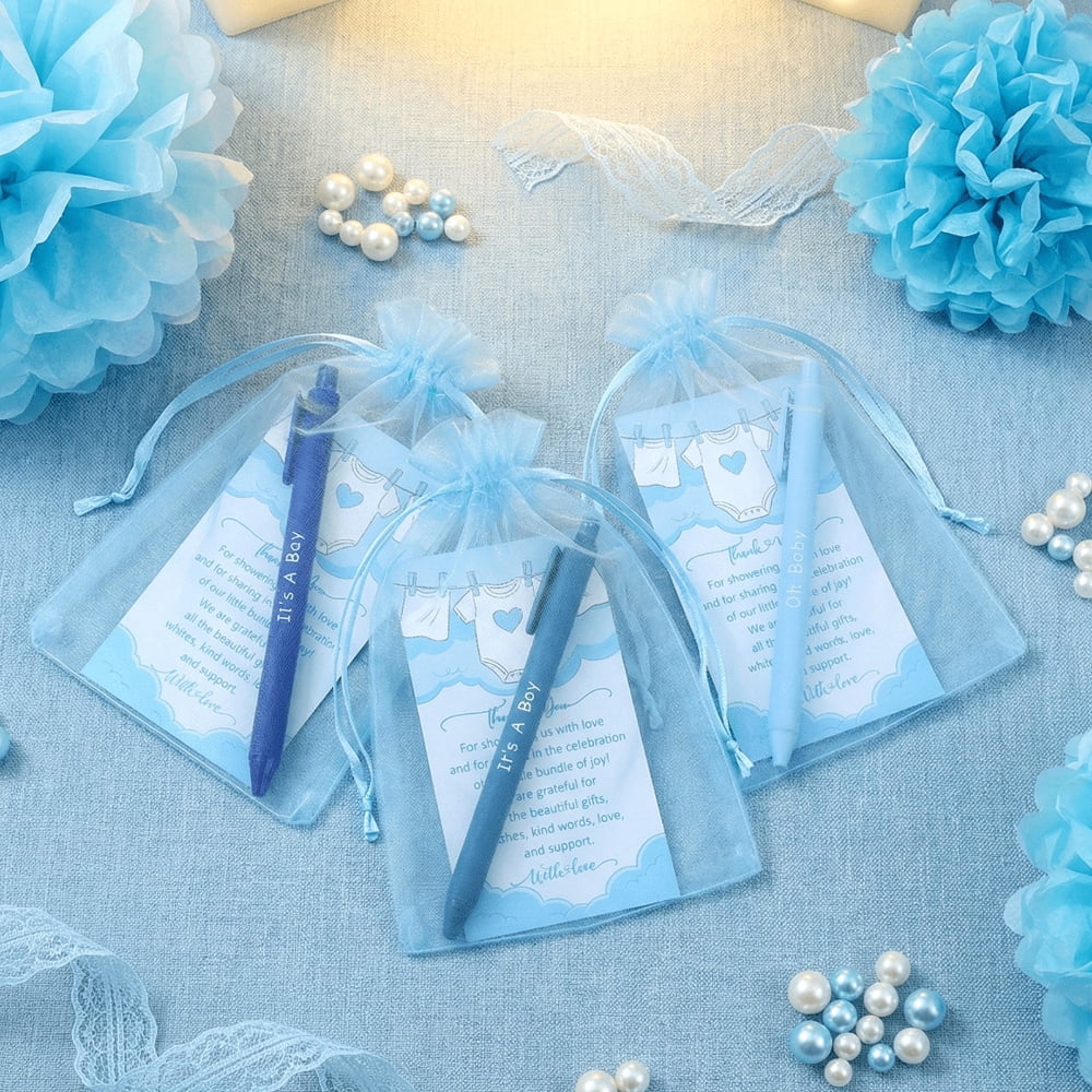 50 Sets Party Favors Gift Set with Ballpoint Pens Thank You Cards and Organza Bags, Bulk Guest Souvenirs for Gender Reveal Baby Shower Wedding Birthday Corporate Events Appreciation Gifts