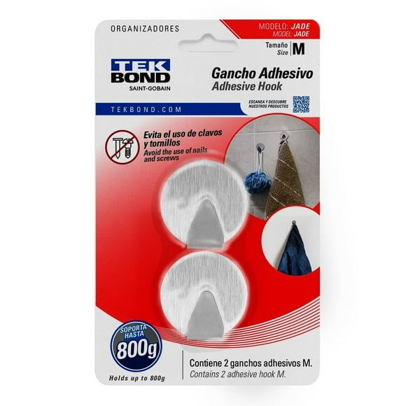 Gancho Adhesivo Tekbond Jade Mediano 2pz