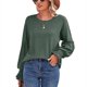 thumbnail image 1 of Camisetas de mujer con cuello redondo fruncido y manga larga abombada, Top informal de Color puro para uso diario, 1 of 4