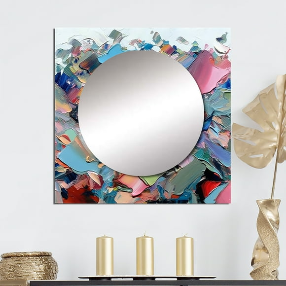 Designart "Ardor Of Mira Abstract Harmonies" Abstract Painting Pink Large Square Mirror - Square Bedroom Mirror Printed Wall Decor - Modern Square Printed Wall Mirror Art