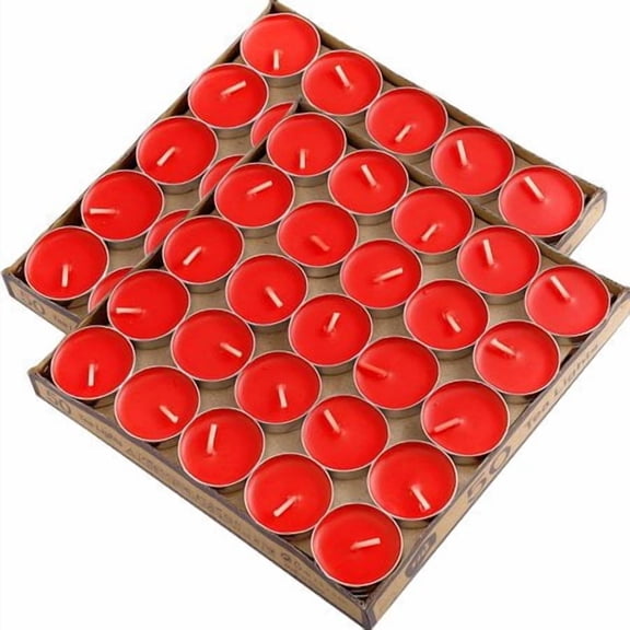 100 Pack Tea Lights - Smokeless, Unscented, Dripless & Long Lasting Mini Tealight Candles for Home, Weddings & Parties (Red)