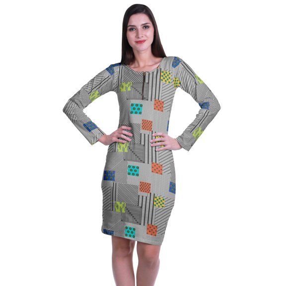 Moomaya Womens Full Sleeve Printed Midi Length Printed Bodycon Dress
