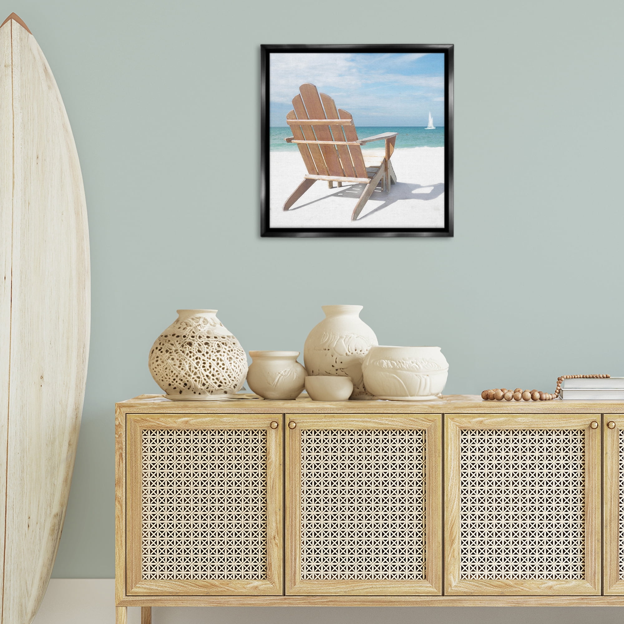 Stupell Industries View West Beach Chair Landscape Painting Black Floater Framed Canvas Art Print Wall Art, 25 x 25