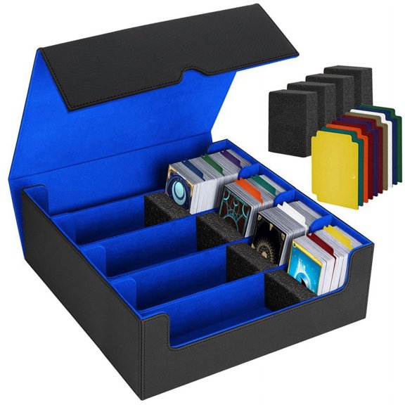 Trading Card Storage Box,4 Rows Card Deck Case ,Magnetic Closure Card Box for Game Cards Black&Blue
