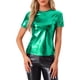 thumbnail image 1 of INSPIRAR CHIC Blusas de fiesta metálicas texturizadas de manga corta M Verde brillante, 1 of 6