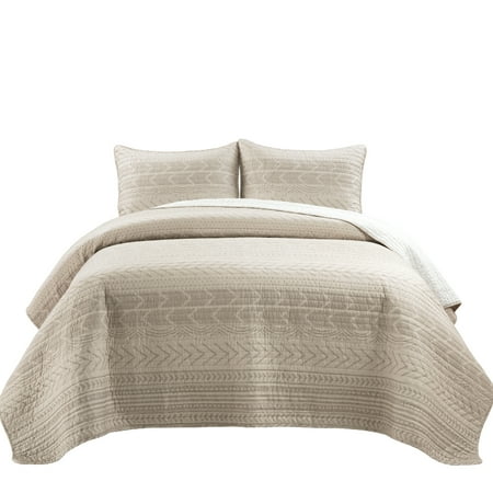 Lush Décor 3pc Full/Queen Hygge Geo Reversible Cotton Quilt & Sham Set Wheat: 320 Thread Count, OEKO-TEX Certified