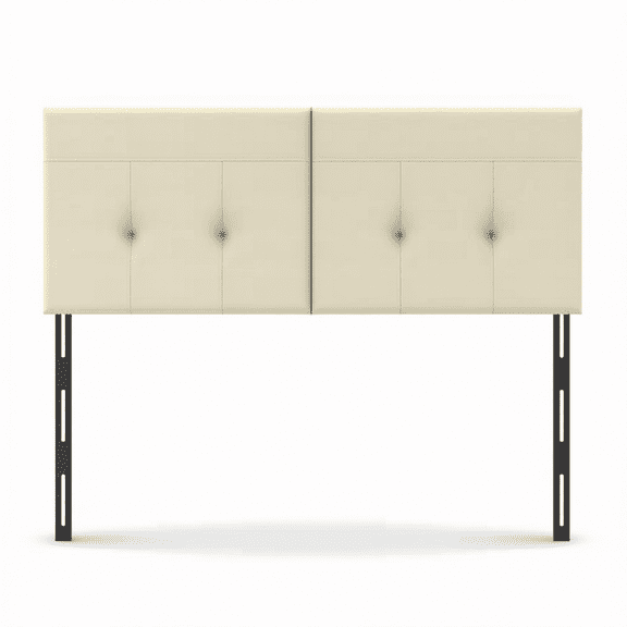King Headboard Only with Adjustable Metal Legs, Faux Leather Upholstered Headboard, Modern Sunken Dot Design, Sturdy Bed Headboard for Bedroom, Beige