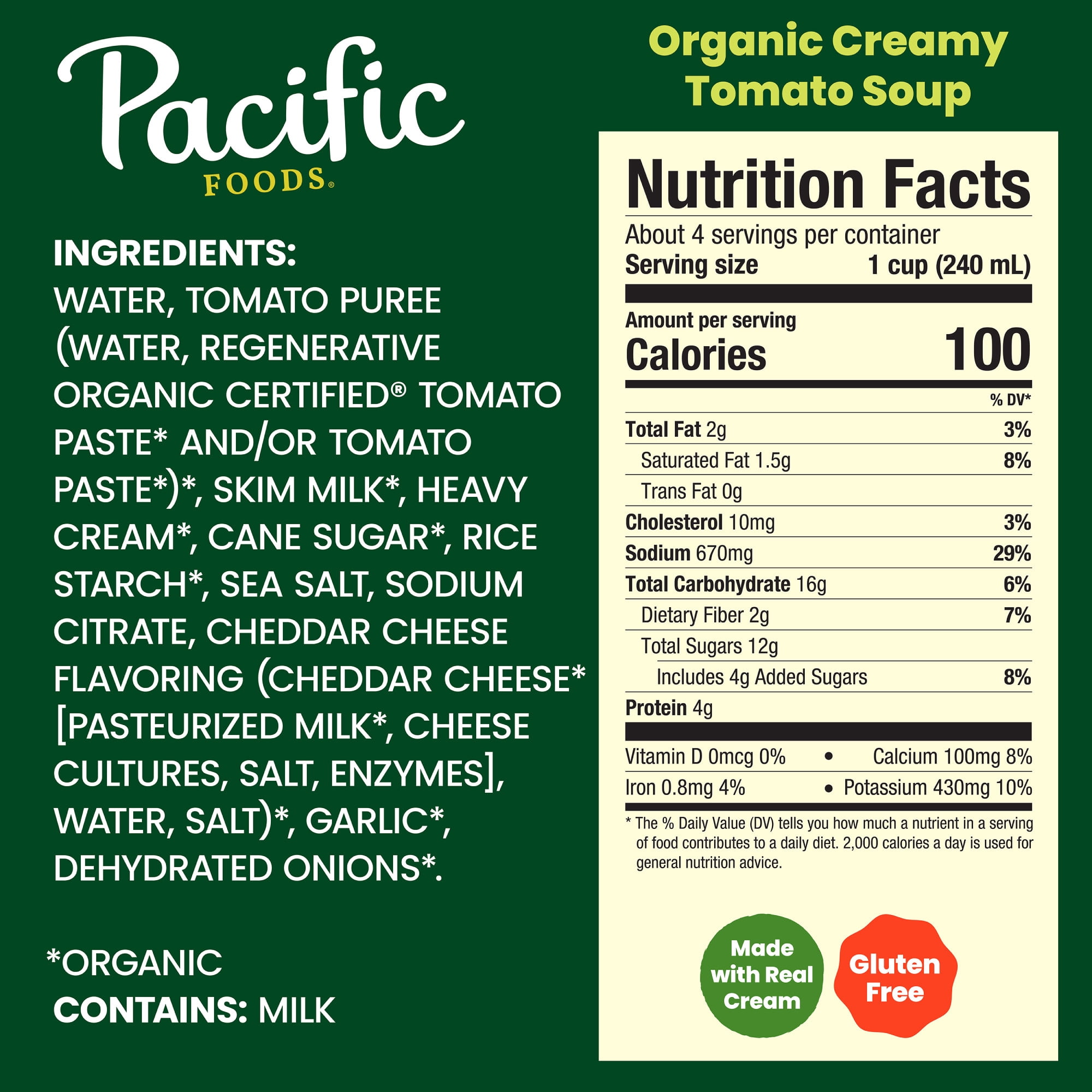 (4 pack) Pacific Foods Organic Creamy Tomato Soup, 32 oz Carton