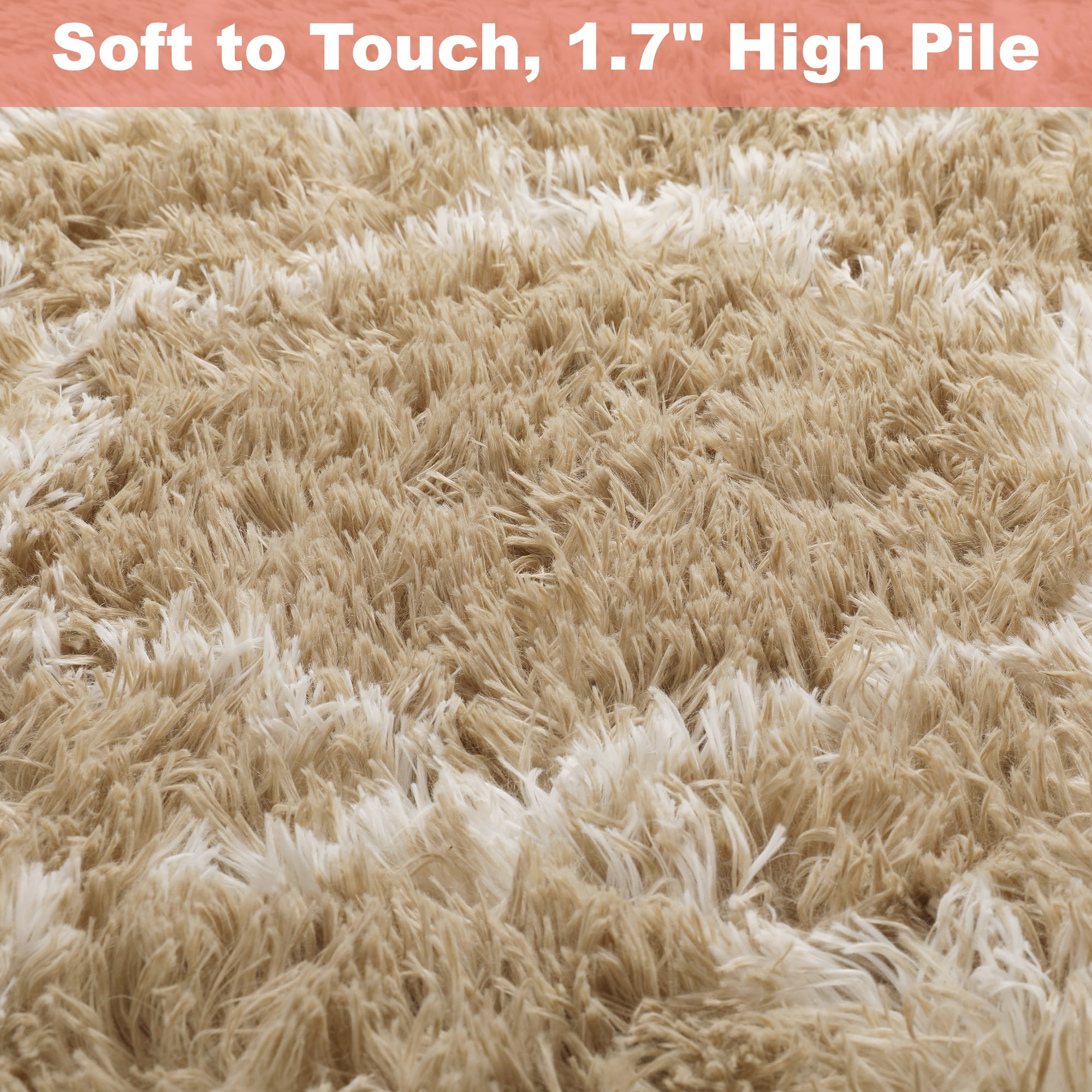 Nefoso Shag Geometric Area Rug, 8ft x 10ft Soft Fluffy Area Rugs for Living Room Bedroom Decor Carpet, Camel & White