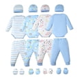thumbnail image 5 of KIMI BEAR Newborn Baby Boys layette set 9-12 Months Romper Pants Set Hat 4-Pack Outfits Long Sleeves Top Gloves 16pcs Winter Clothes Baby Shower Gifts Blue, 5 of 10