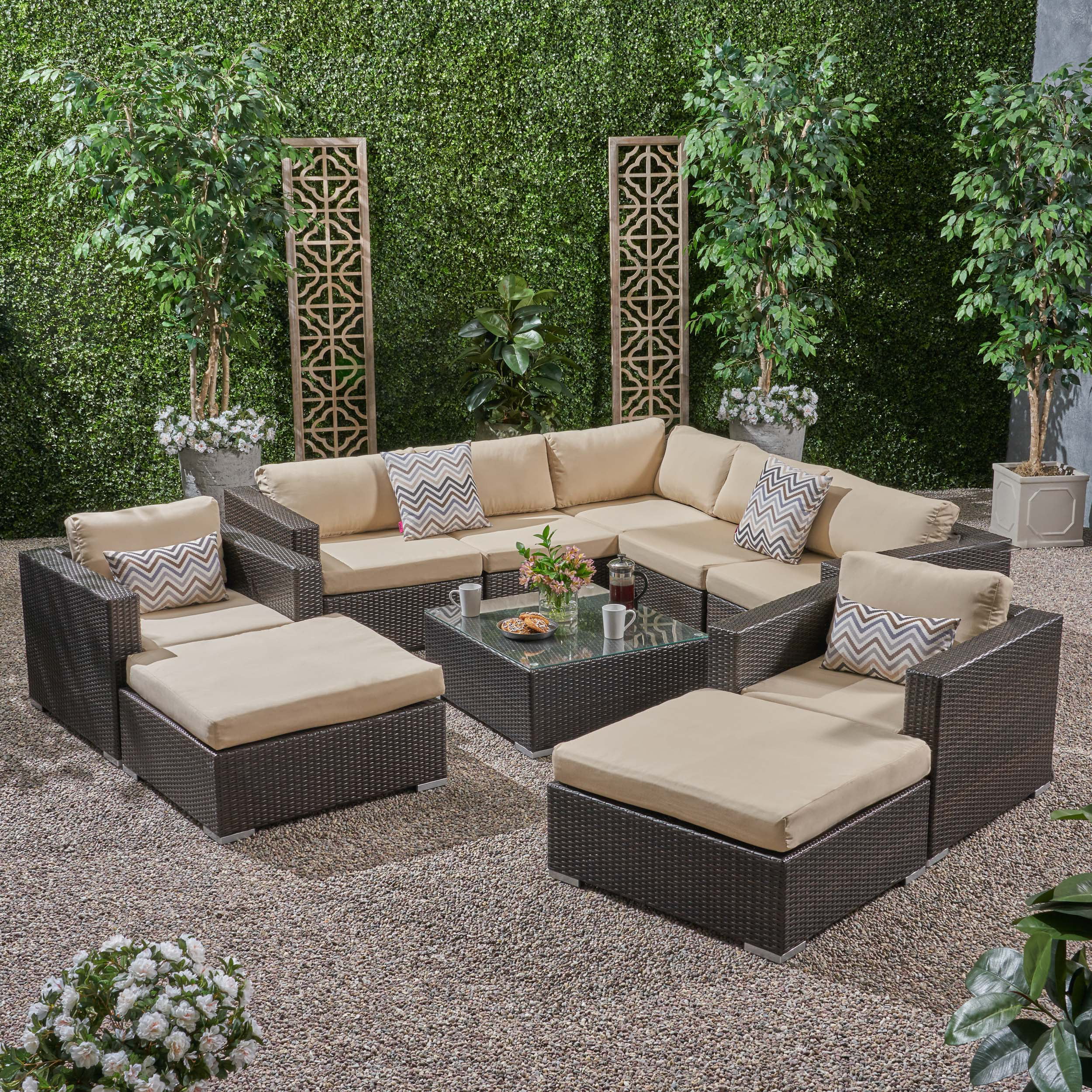 Kyra Rosa Outdoor 7 Seater Wicker Sectional Sofa Set with