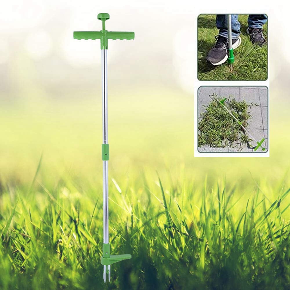 39 Long Reinforced Aluminum Alloy Pole Manual Remover Weed Puller Hand Tool with High Strength Foot Pedal Boefous Stand-Up Weeder Root Removal Tool with 3 High Hardness Carbon Steel Claws 