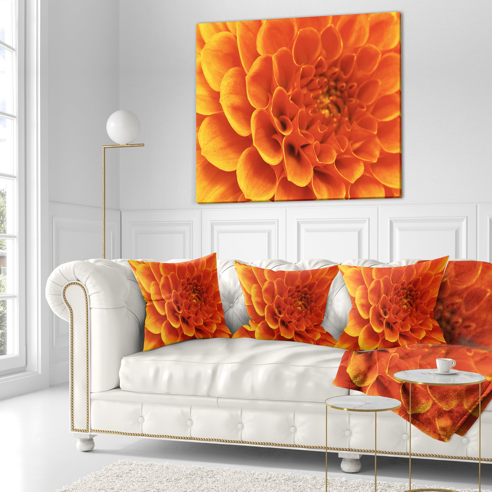 Designart Large Orange Flower and Petals - Floral Throw Pillow - 16x16