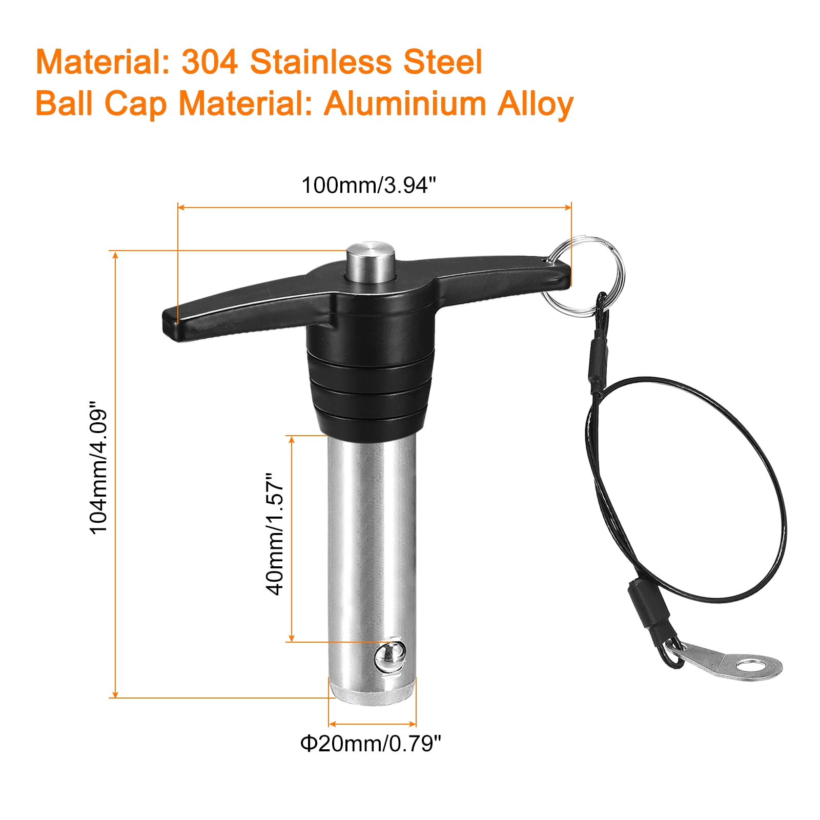 1Pack T Handle Locking Pins, Push-Button Quick Release Pin with Lanyard (20mm-40mm)