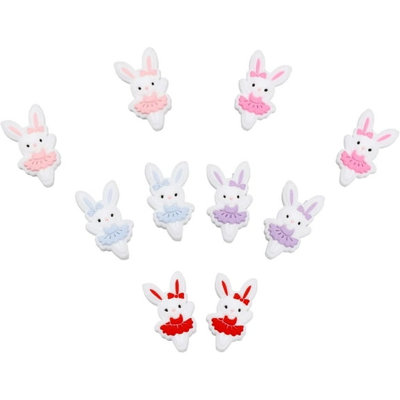 10Pcs 5Colors Ballerina Bunny Silicone Beads Silicone Loose Spacer Beads Charms for DIY Necklace Bracelet Earrings Keychain Crafts Jewelry Making