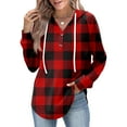 thumbnail image 2 of WTOBBY Women's Fashion Raglan Sleeve Long Sleeve Pullover with Pockets Preppy Graphic Hoodie, Retro Button Plaid Design, Comfortable and Trendy for Casual and Lounge Wear,Red XL, 2 of 5