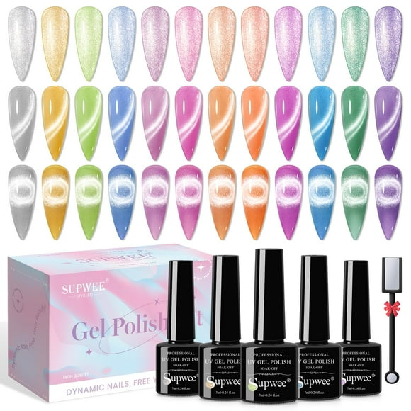 Set de esmalte de uñas en gel SUPWEE Cat Eye, 12 colores con imán, 7 ml