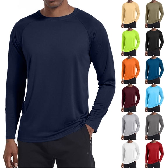 Men's Long Sleeve Athletic Shirts with Side Pocket and Raglan Sleeves Featuring UPF 50 Sun Protection Army Green L