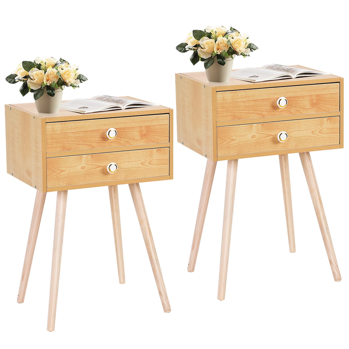 natural wood end table night stand