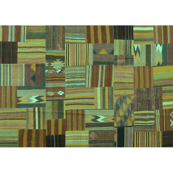 Ahgly Company Indoor Rectangle Patchwork Turquoise Blue Transitional Area Rugs, 2' x 5'