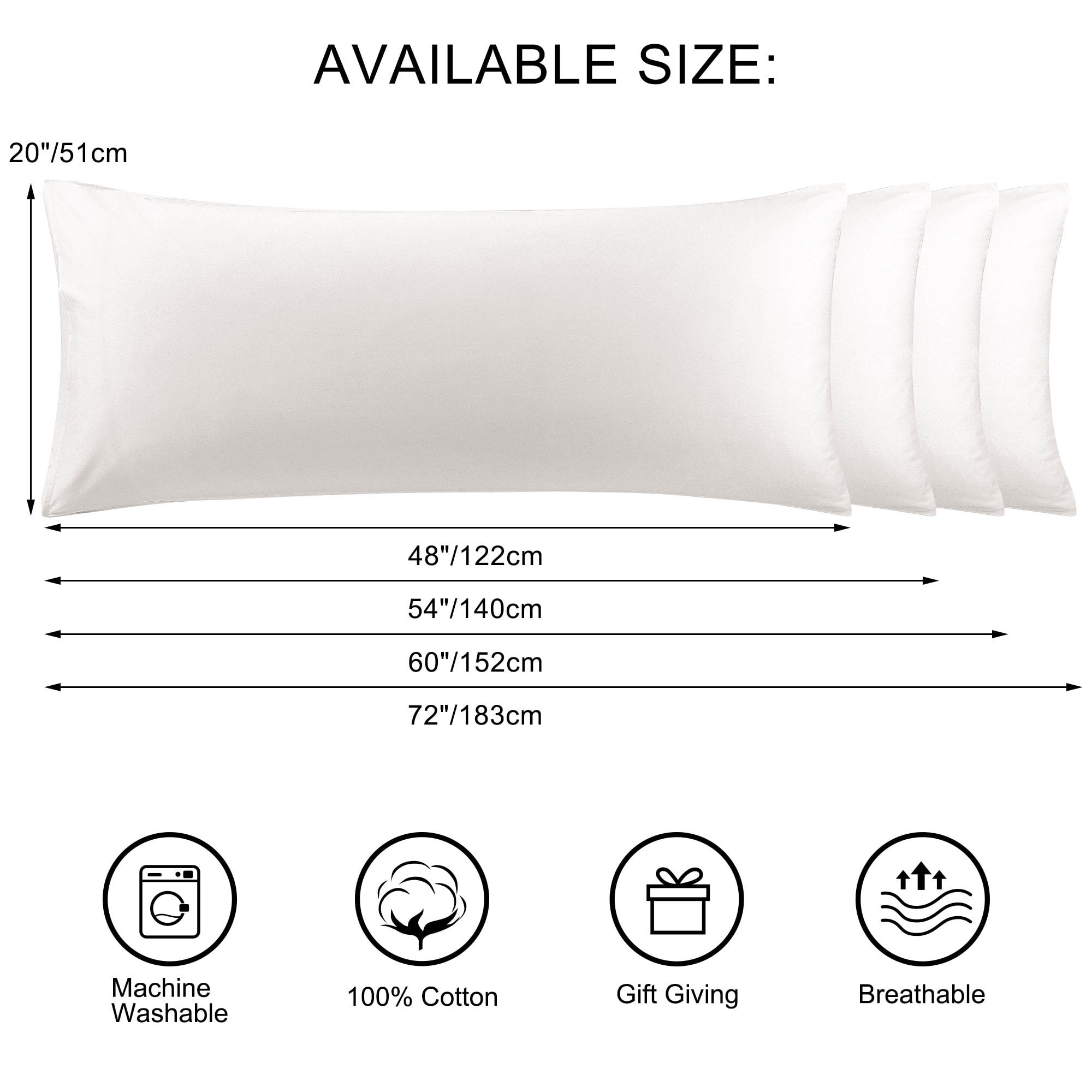 Unique Bargains Cotton Body Pillowcase Breathable Envelope Isabelline 20"x48"