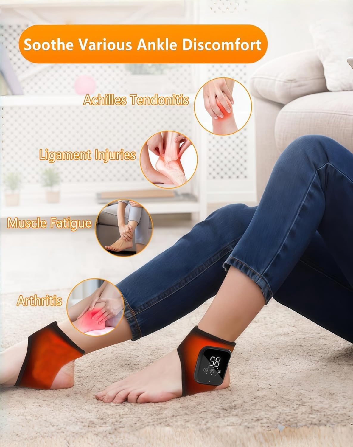 Trymassagerpro for Feet, Foot Massager with 3 Heat & 3 Vibration Modes, Triple Method Ankle Wrap for Muscle Tension Relief, Portable Rechargeable Device for Home Office Travel (Black*2)