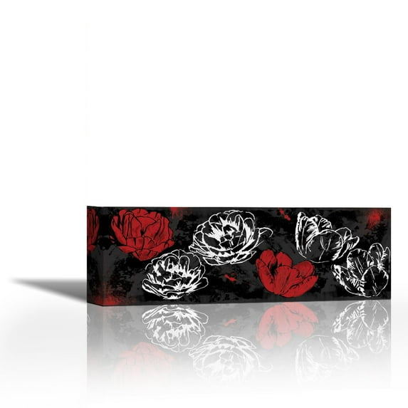 Floral sketch black - Contemporary Fine Art Giclee on Canvas Gallery Wrap - wall décor - Art painting - 36 x 12 Inch - Ready to Hang