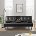 thumbnail image 2 of Renwick LuxuryGoods Modern Faux Leather Futon with Cupholders and Pillows, Black, 2 of 9