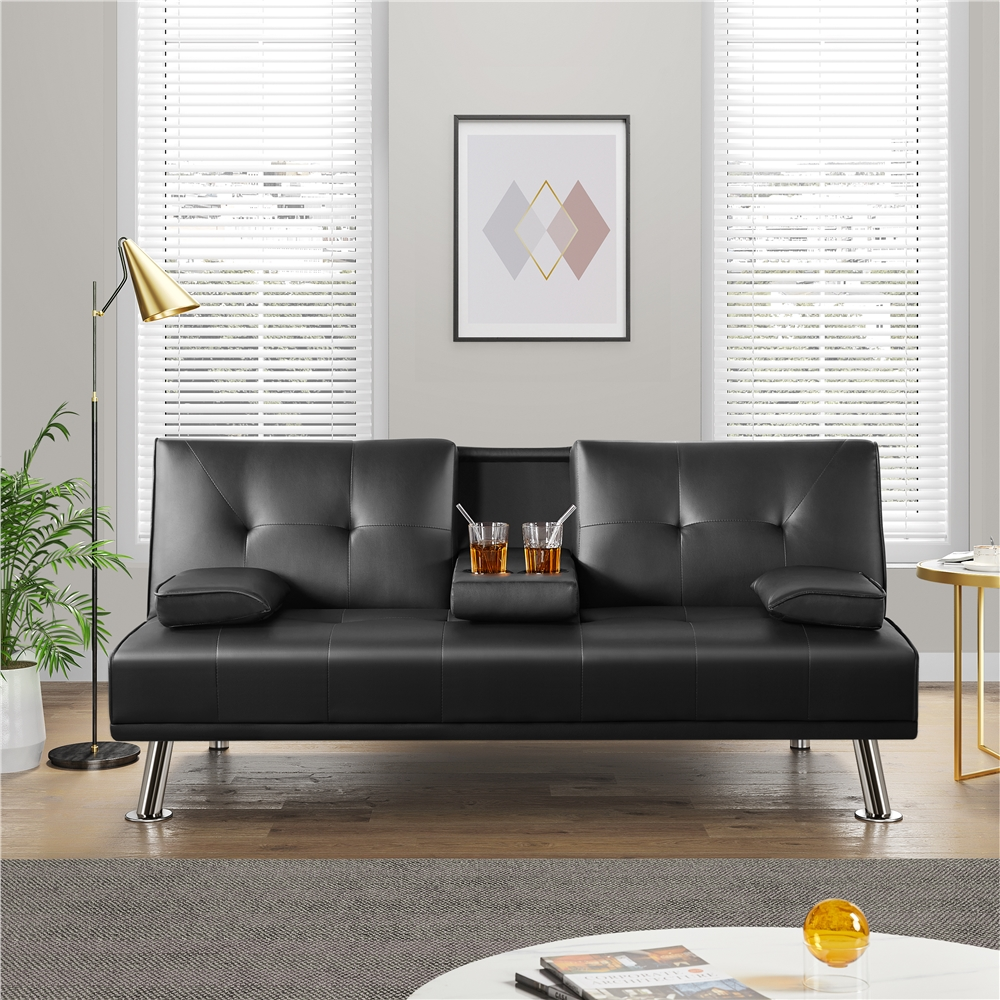 Renwick Modern Faux Leather Futon, Black photo 2