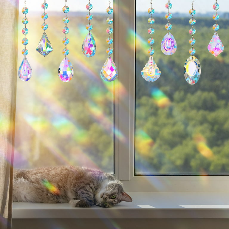 BUBABOX Sun Catchers with Crystals, 9 Pcs Crystal Suncatcher Prism Hanging  for Ornaments Home Garden Office Decoration