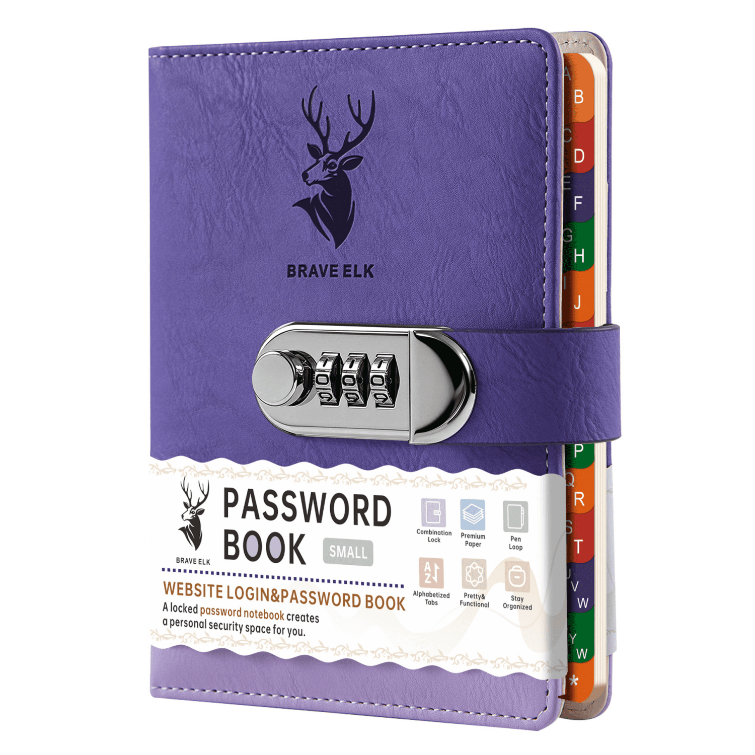 OUCLEYE B6 Password Book with Combination Lock, PU Leather Password Keeper Organizer, A-Z Alphabetical Index Website Address Login Notebook, Telephone Number Record Journal for Home Office Use