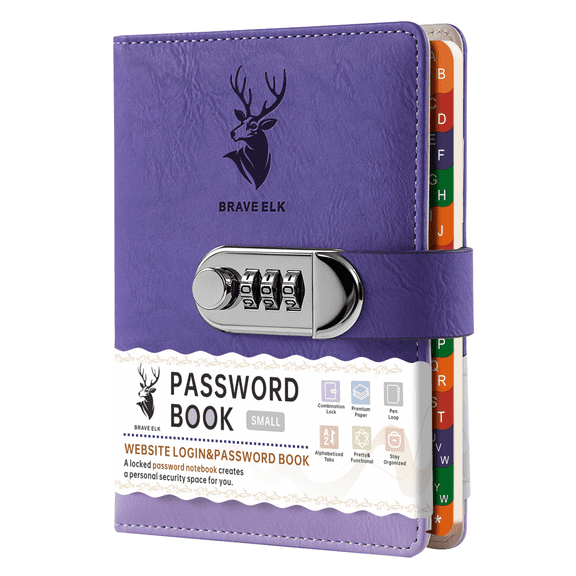 OUCLEYE B6 Password Book with Combination Lock, PU Leather Password Keeper Organizer, A-Z Alphabetical Index Website Address Login Notebook, Telephone Number Record Journal for Home Office Use
