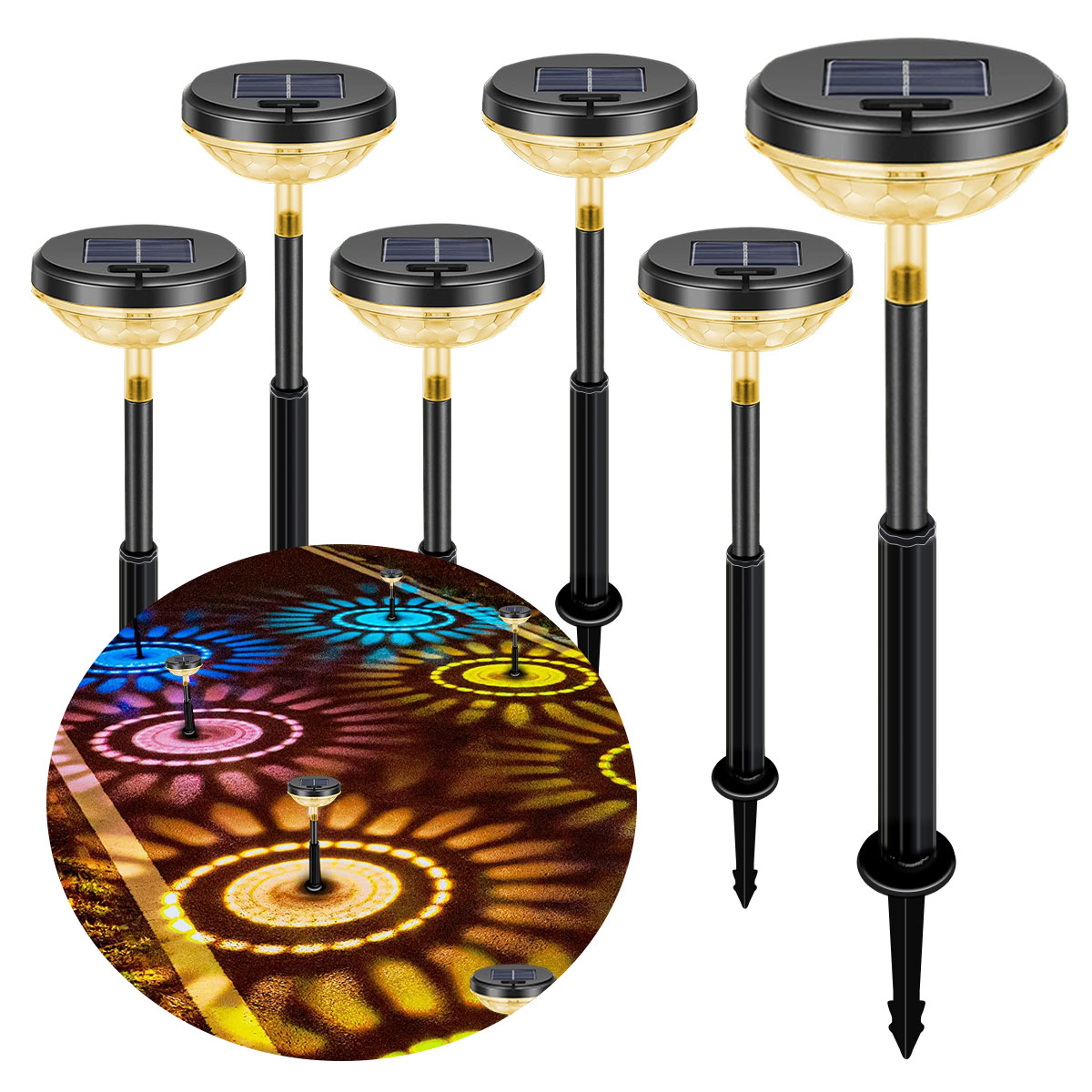 Outdoor Solar Pathway Lights, 6 Pack Bright Color Changing & Warm White