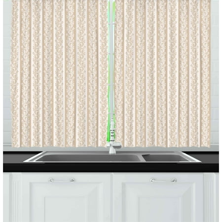 Renaissance Stripe - Ivory Curtains 2 Panels Set, Victorian Swirls in Striped Pattern Baroque Style Renaissance Inspirations Artsy Image, Window Drapes for Living Room Bedroom, 55W X 39L Inches, Cream Tan, by Ambesonne