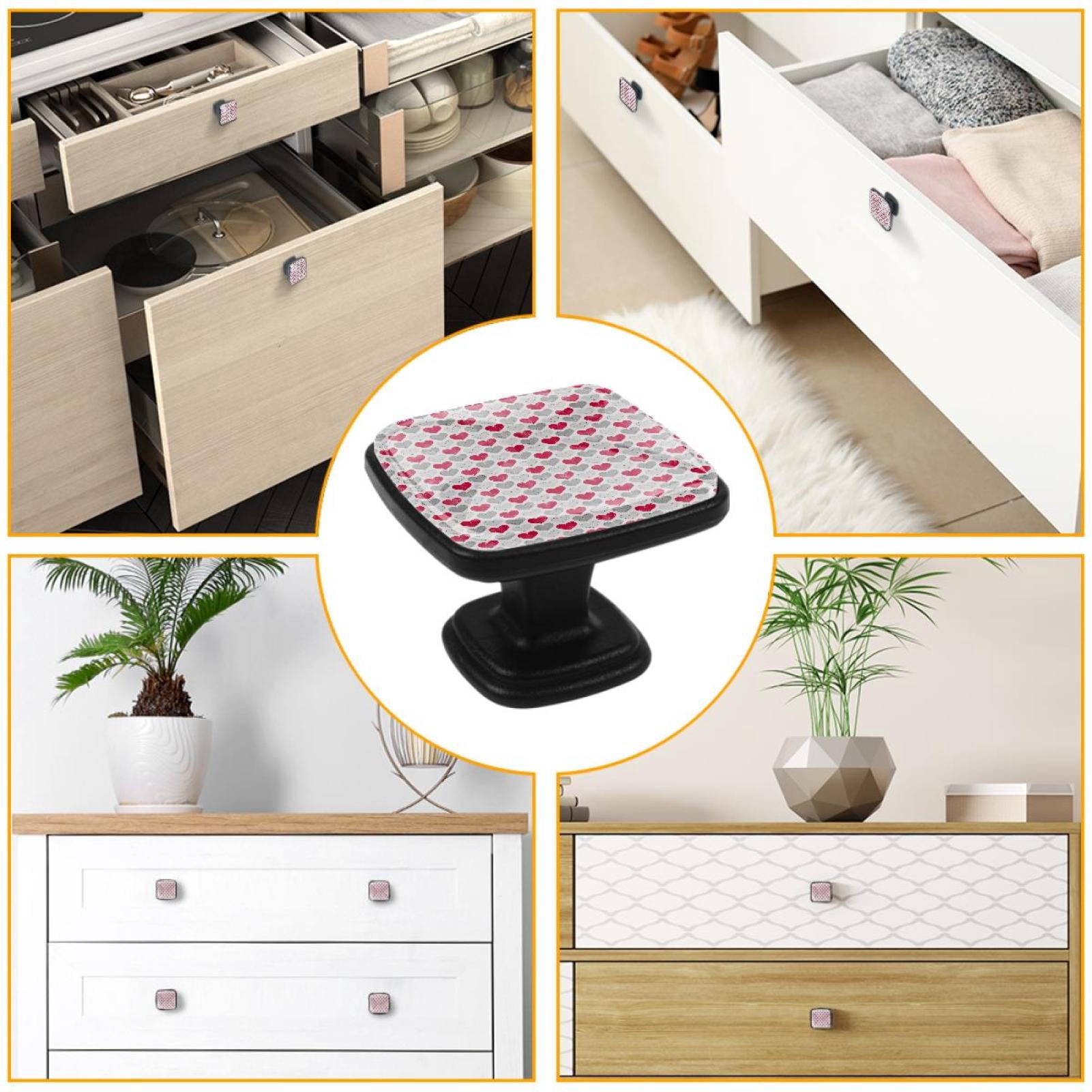 4 Pcs Cabinet Handle Drawer Pulls Red Grey Heart Knobs with Screws Square Furniture Office Cabinet Knob Decoration