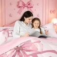 thumbnail image 4 of meiyoeat watercolor Ribbon Bows Full Size Comforter Sets,Monogram E Bowknot Initial Print Bedding Comforter Set,Pink Reversible,3pcs,1 Comforter and 2 Pillowcases, 4 of 7