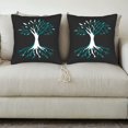 thumbnail image 3 of Set of 2 18x18in Throw Pillow Covers with Symmetrical Teal Tree Design on Black Background - Perfect for Couch Bed or Car, 3 of 8