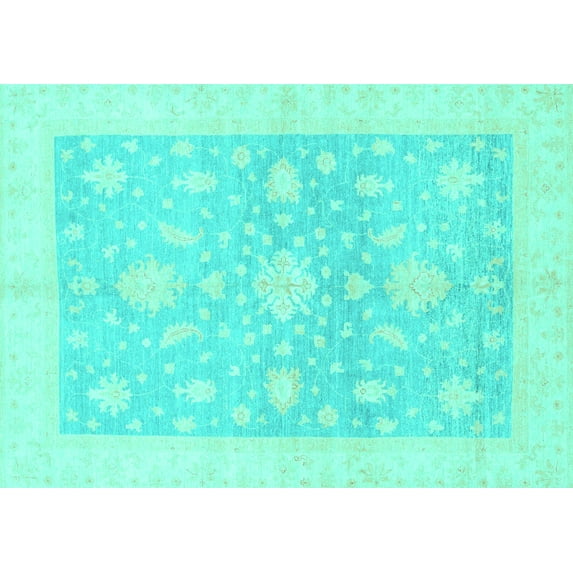 Ahgly Company Machine Washable Indoor Rectangle Oriental Turquoise Blue Traditional Area Rugs, 7' x 9'